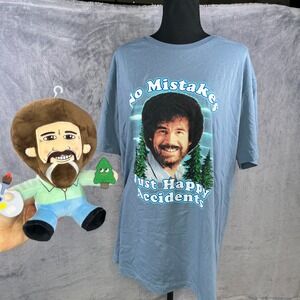 Bob Ross Graphic T-Shirt bundle No Mistakes Just Happy Accidents XL W/ Plushie‎